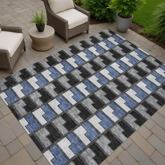 Black Blue And Gray Geometric Washable Indoor Outdoor Area Rug Photo 7