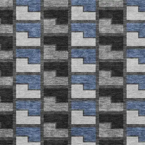 Black Blue And Gray Geometric Washable Indoor Outdoor Area Rug Photo 2