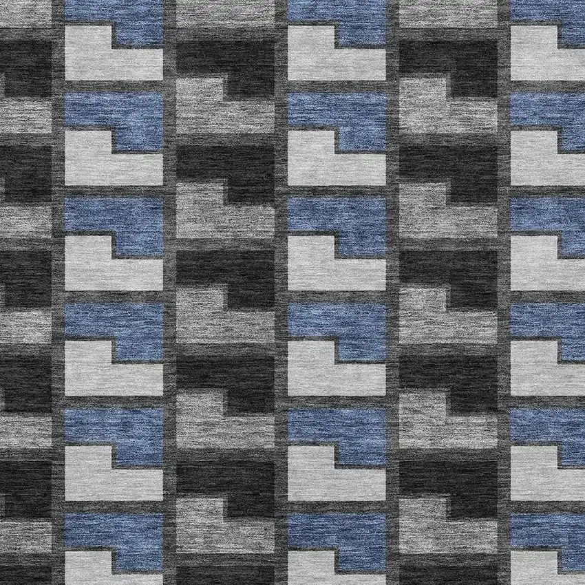 Black Blue And Gray Geometric Washable Indoor Outdoor Area Rug Photo 2