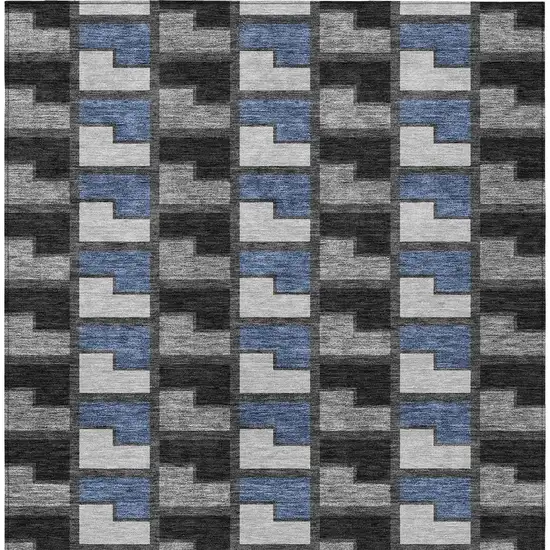 Black Blue And Gray Geometric Washable Indoor Outdoor Area Rug Photo 3