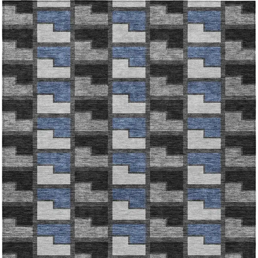 Black Blue And Gray Geometric Washable Indoor Outdoor Area Rug Photo 3