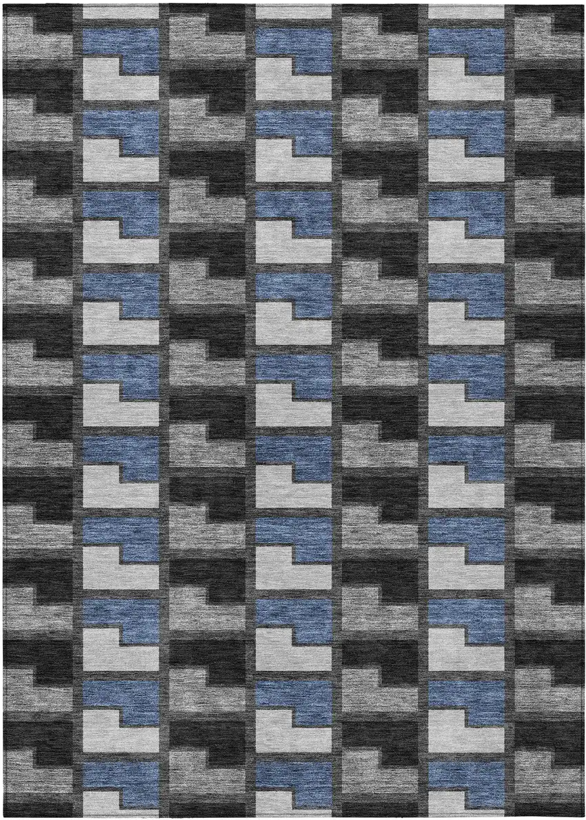 Black Blue And Gray Geometric Washable Indoor Outdoor Area Rug Photo 1