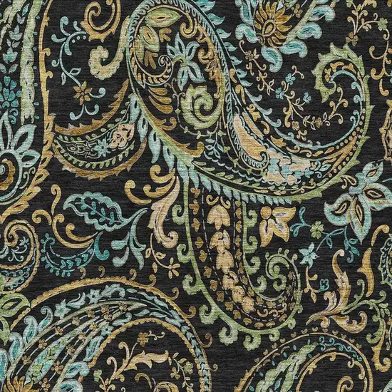Black Blue And Green Paisley Washable Area Rug With UV Protection Photo 3