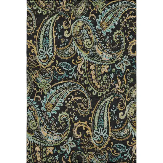 Black Blue And Green Paisley Washable Area Rug With UV Protection Photo 1