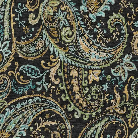 Black Blue And Green Paisley Washable Area Rug With UV Protection Photo 3
