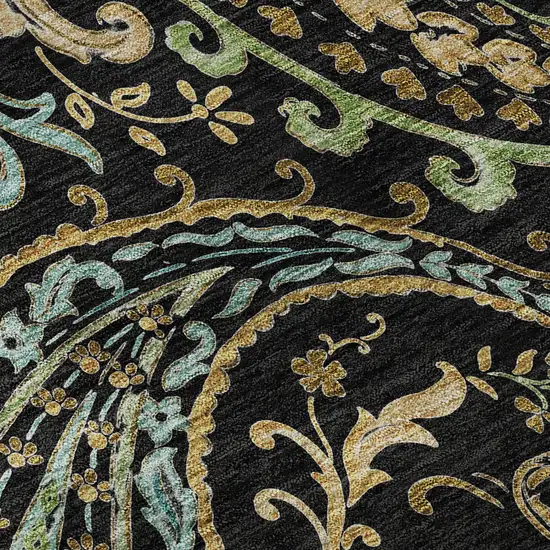 Black Blue And Green Paisley Washable Area Rug With UV Protection Photo 8
