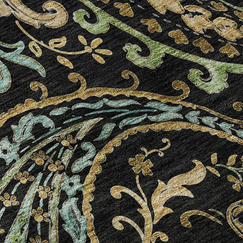 Black Blue And Green Paisley Washable Area Rug With UV Protection Photo 8