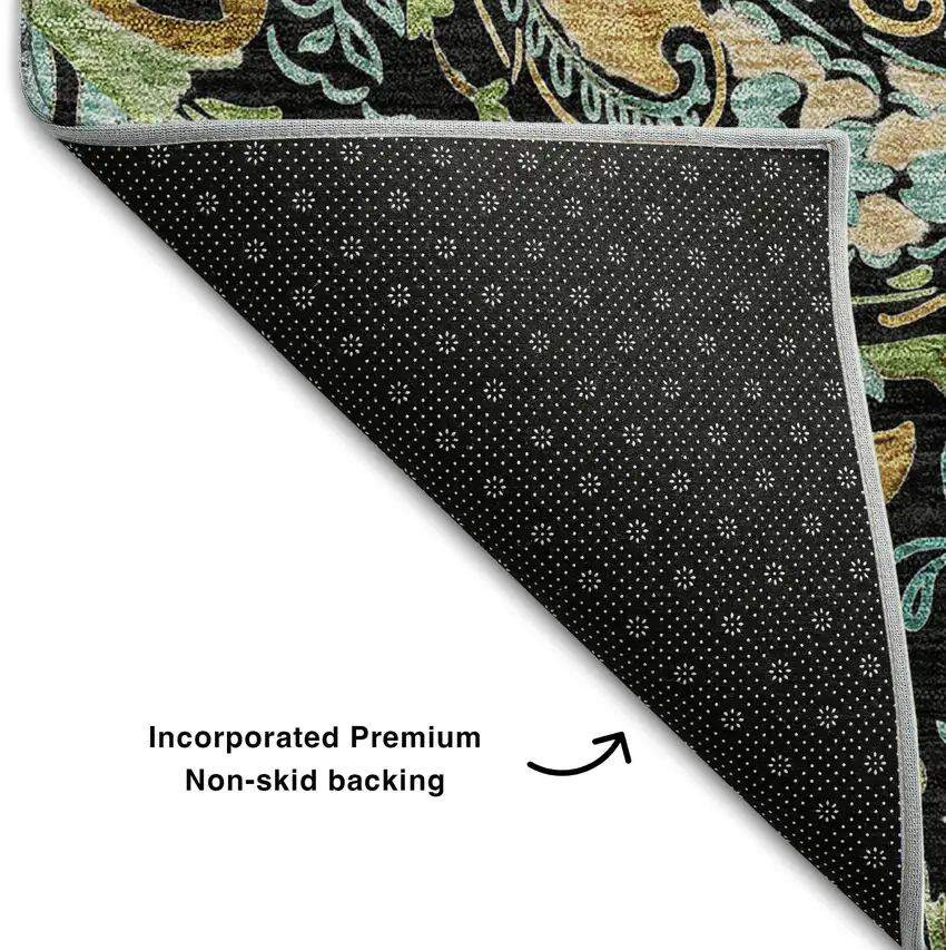 Black Blue And Green Paisley Washable Area Rug With UV Protection Photo 7