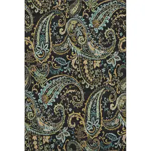 Photo of Black Blue And Green Paisley Washable Area Rug With UV Protection