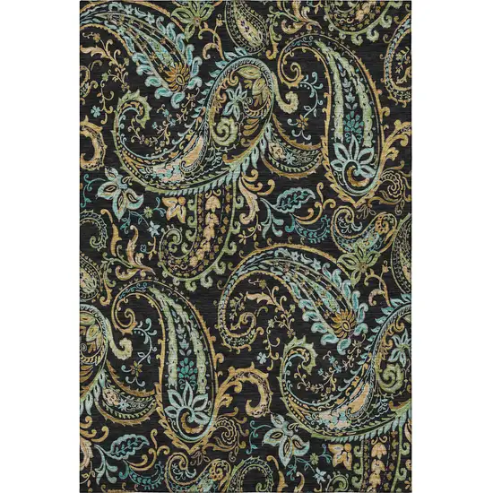 Black Blue And Green Paisley Washable Area Rug With UV Protection Photo 4