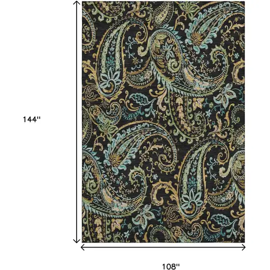 Black Blue And Green Paisley Washable Area Rug With UV Protection Photo 3