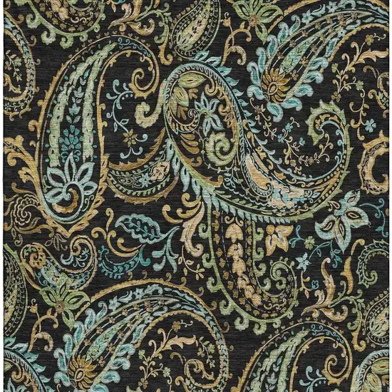 Black Blue And Green Paisley Washable Area Rug With UV Protection Photo 3