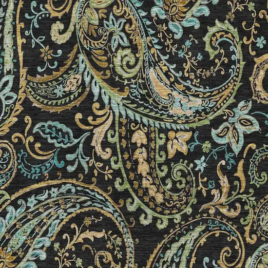Black Blue And Green Paisley Washable Area Rug With UV Protection Photo 3