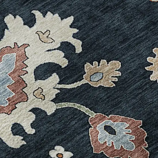 Black Blue And Ivory Floral Medallion Washable Area Rug With UV Protection Photo 9