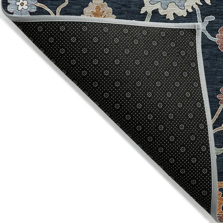 Black Blue And Ivory Floral Washable Indoor Outdoor Area Rug Photo 4