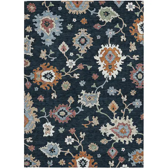 Black Blue And Ivory Floral Washable Indoor Outdoor Area Rug Photo 7