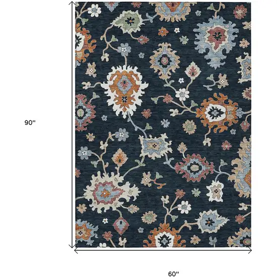 Black Blue And Ivory Floral Washable Indoor Outdoor Area Rug Photo 8