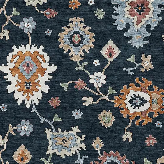 Black Blue And Ivory Floral Washable Indoor Outdoor Area Rug Photo 4