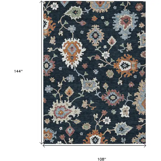 Black Blue And Ivory Floral Washable Indoor Outdoor Area Rug Photo 8