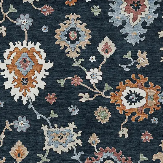 Black Blue And Ivory Floral Washable Indoor Outdoor Area Rug Photo 4