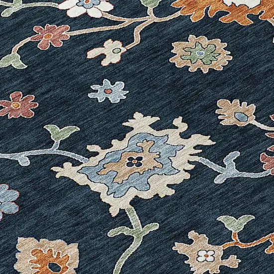 Black Blue And Ivory Floral Washable Indoor Outdoor Area Rug Photo 5