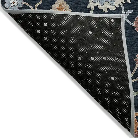 Black Blue And Ivory Floral Washable Indoor Outdoor Area Rug Photo 3