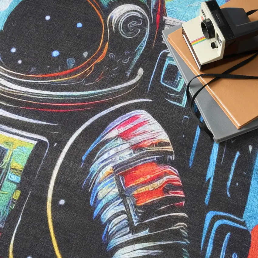 Black Blue And Orange Spaceman Youthful Washable Area Rug Photo 8