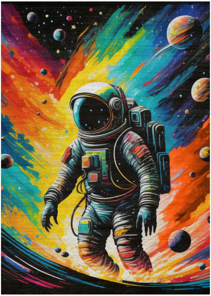 Black Blue And Orange Spaceman Youthful Washable Area Rug Photo 3