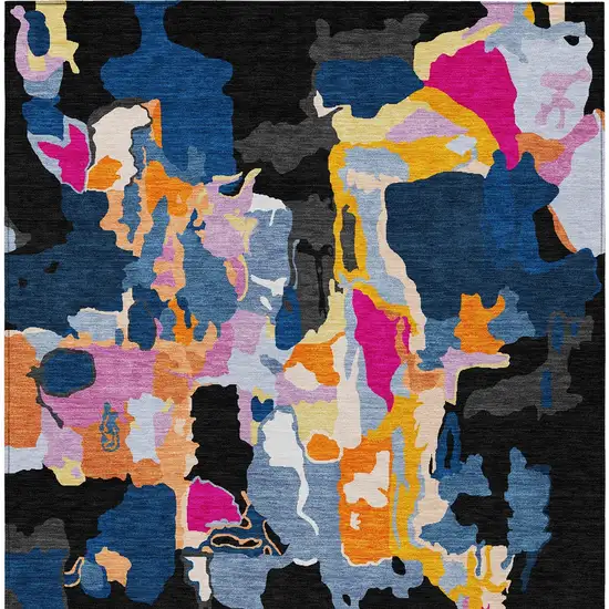 Black Blue And Pink Abstract Washable Indoor Outdoor Area Rug Photo 6