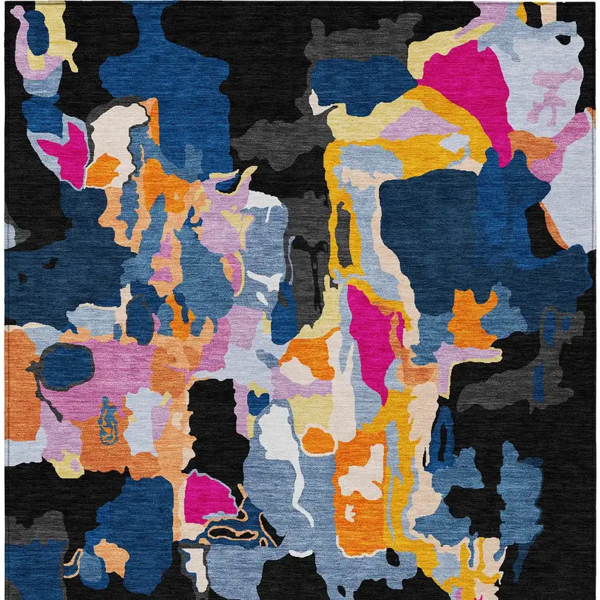 Black Blue And Pink Abstract Washable Indoor Outdoor Area Rug Photo 6