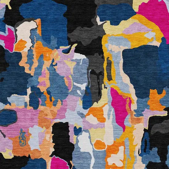 Black Blue And Pink Abstract Washable Indoor Outdoor Area Rug Photo 5