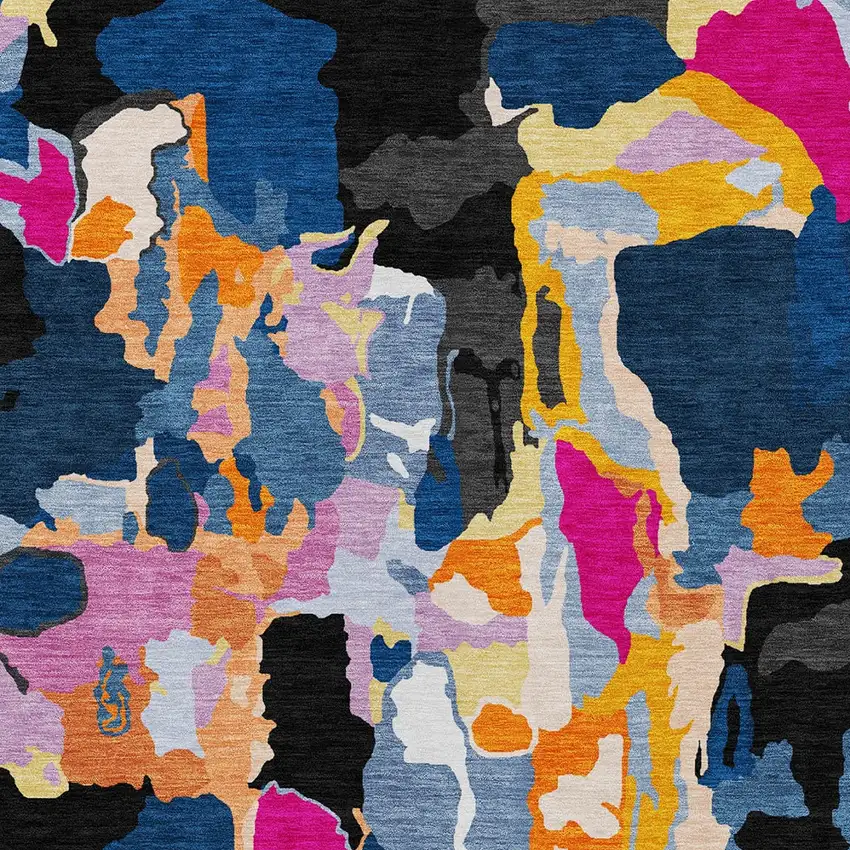 Black Blue And Pink Abstract Washable Indoor Outdoor Area Rug Photo 5