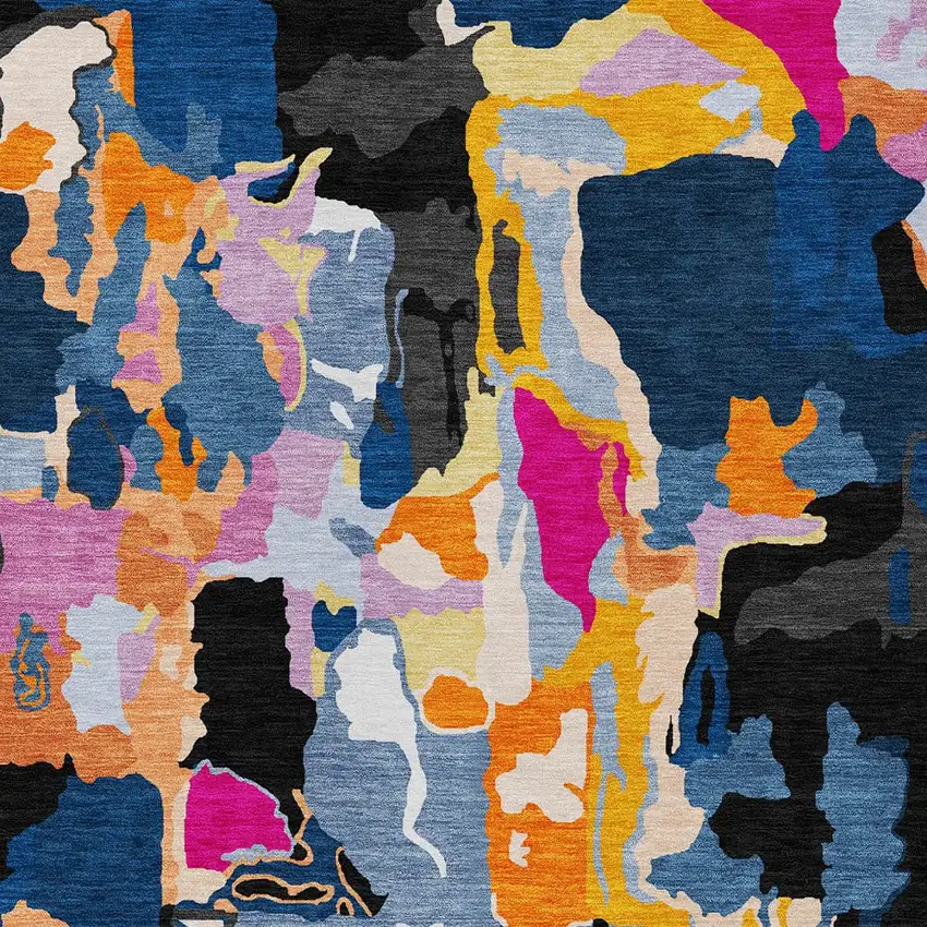 Black Blue And Pink Abstract Washable Indoor Outdoor Area Rug Photo 5