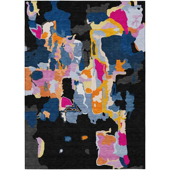 Black Blue And Pink Abstract Washable Indoor Outdoor Area Rug Photo 2