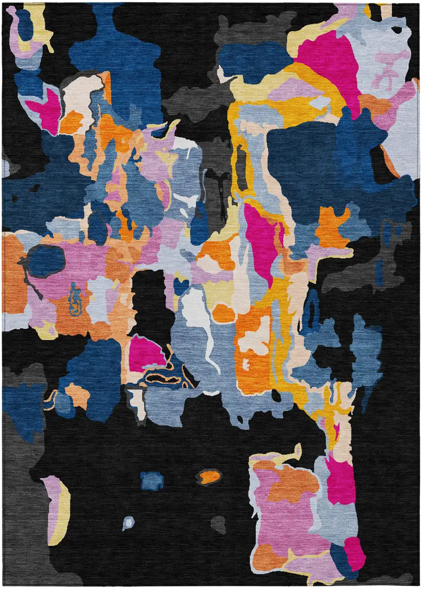 Black Blue And Pink Abstract Washable Indoor Outdoor Area Rug Photo 2