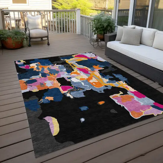 Black Blue And Pink Abstract Washable Indoor Outdoor Area Rug Photo 8