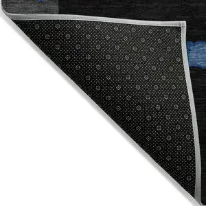 Photo of Black Blue And Pink Abstract Washable Indoor Outdoor Area Rug