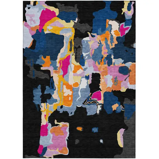 Black Blue And Pink Abstract Washable Indoor Outdoor Area Rug Photo 6