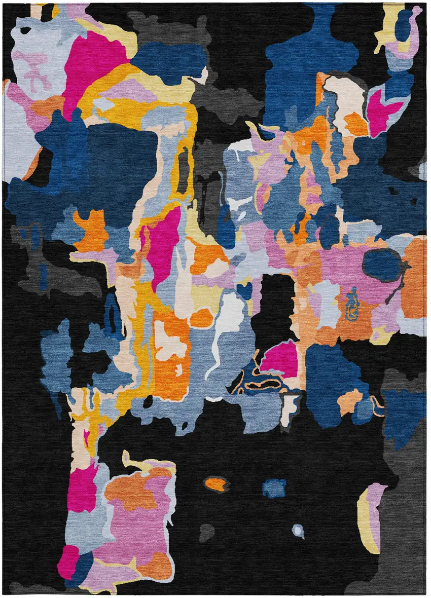 Black Blue And Pink Abstract Washable Indoor Outdoor Area Rug Photo 6