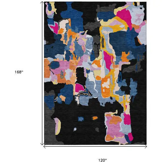 Black Blue And Pink Abstract Washable Indoor Outdoor Area Rug Photo 3