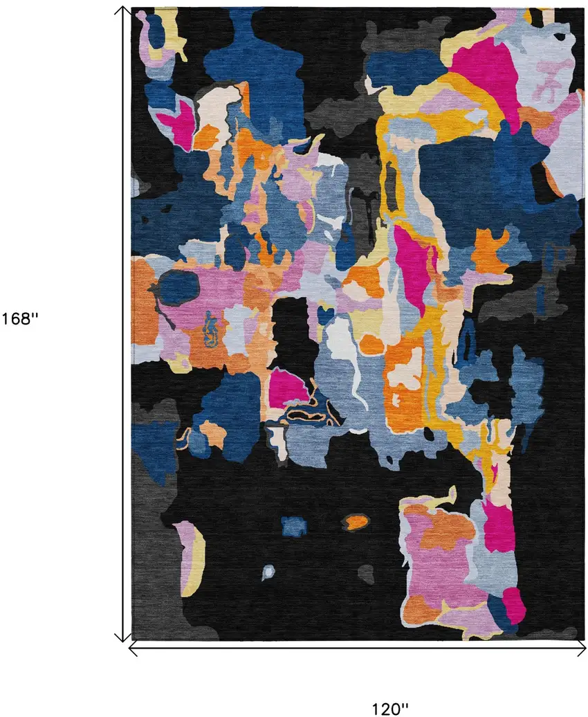 Black Blue And Pink Abstract Washable Indoor Outdoor Area Rug Photo 3