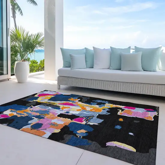 Black Blue And Pink Abstract Washable Indoor Outdoor Area Rug Photo 9
