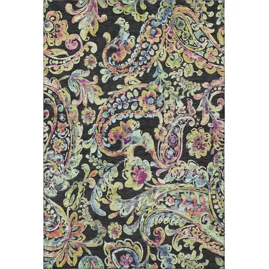 Black Blue And Pink Paisley Washable Area Rug With UV Protection Photo 4