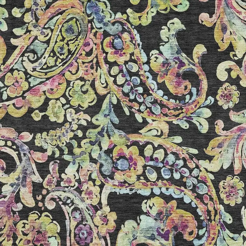 Black Blue And Pink Paisley Washable Area Rug With UV Protection Photo 3