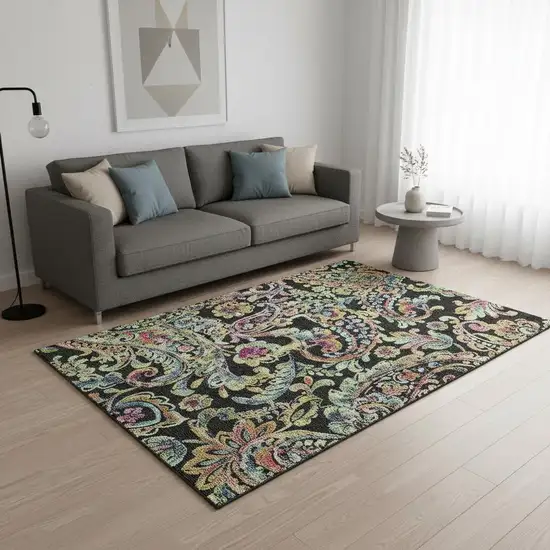 Black Blue And Pink Paisley Washable Area Rug With UV Protection Photo 2