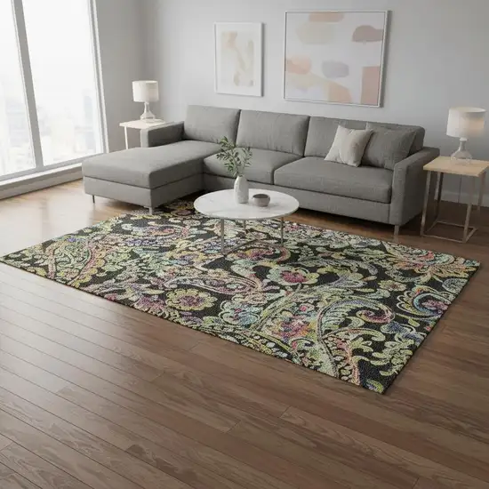 Black Blue And Pink Paisley Washable Area Rug With UV Protection Photo 2