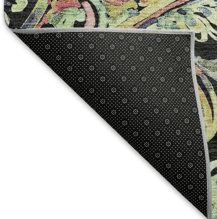 Black Blue And Pink Paisley Washable Area Rug With UV Protection Photo 7