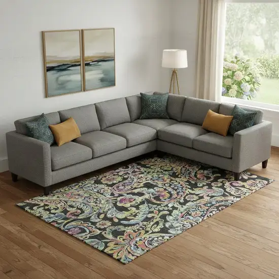 Black Blue And Pink Paisley Washable Area Rug With UV Protection Photo 1