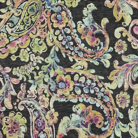 Black Blue And Pink Paisley Washable Area Rug With UV Protection Photo 3