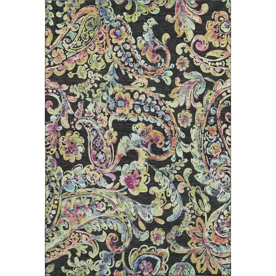 Black Blue And Pink Paisley Washable Area Rug With UV Protection Photo 1